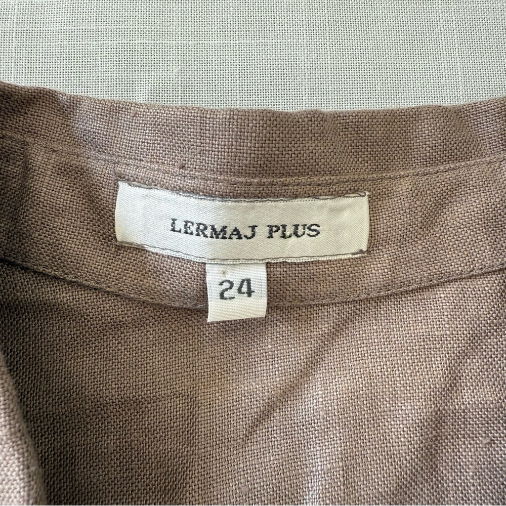 LERMAJ PLUS Linen Short Sleeve Button Front Women’s Shirt Top Size 24 - Picture 4 of 7